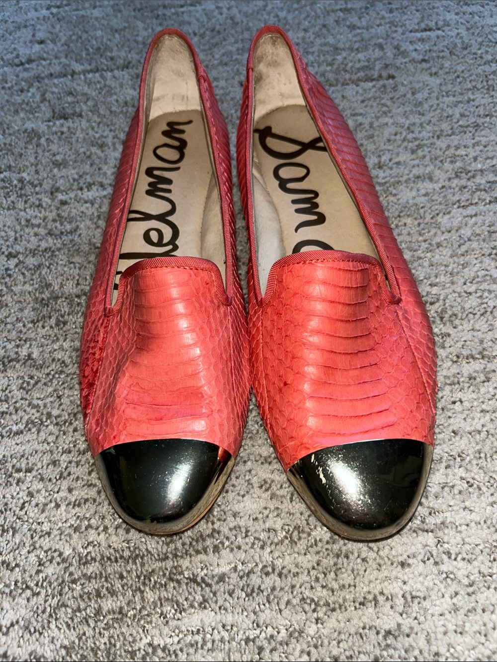 Sam Edelman Coral Leather Textured Loafers with Gold Cap Toe